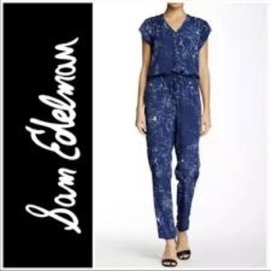 Sam Edelman,Navy Galaxy Jumpsuit, Drawstring Waist,Tapered Leg,ButtonNeck Size 8